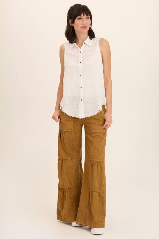 Tiered Wide Leg Drawstring Flare Ruched Pant