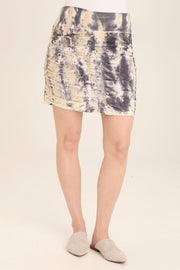 Trace Allover Ruched Pull-On Mini Skirt