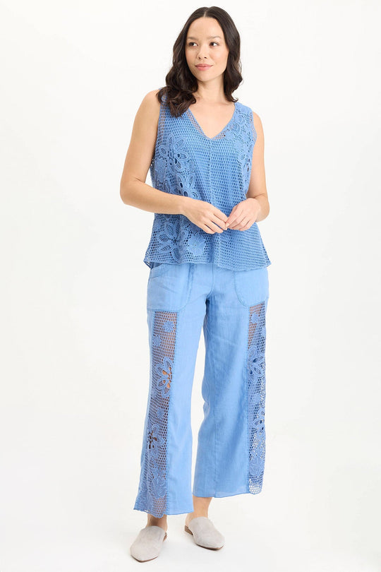 Rokel Linen/Crochet Ruched Wide Leg Pant
