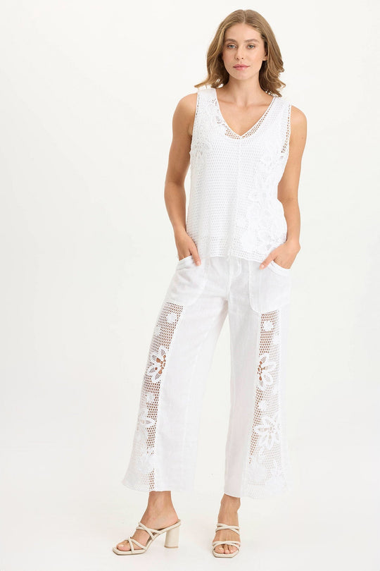 Rokel Linen/Crochet Ruched Wide Leg Pant