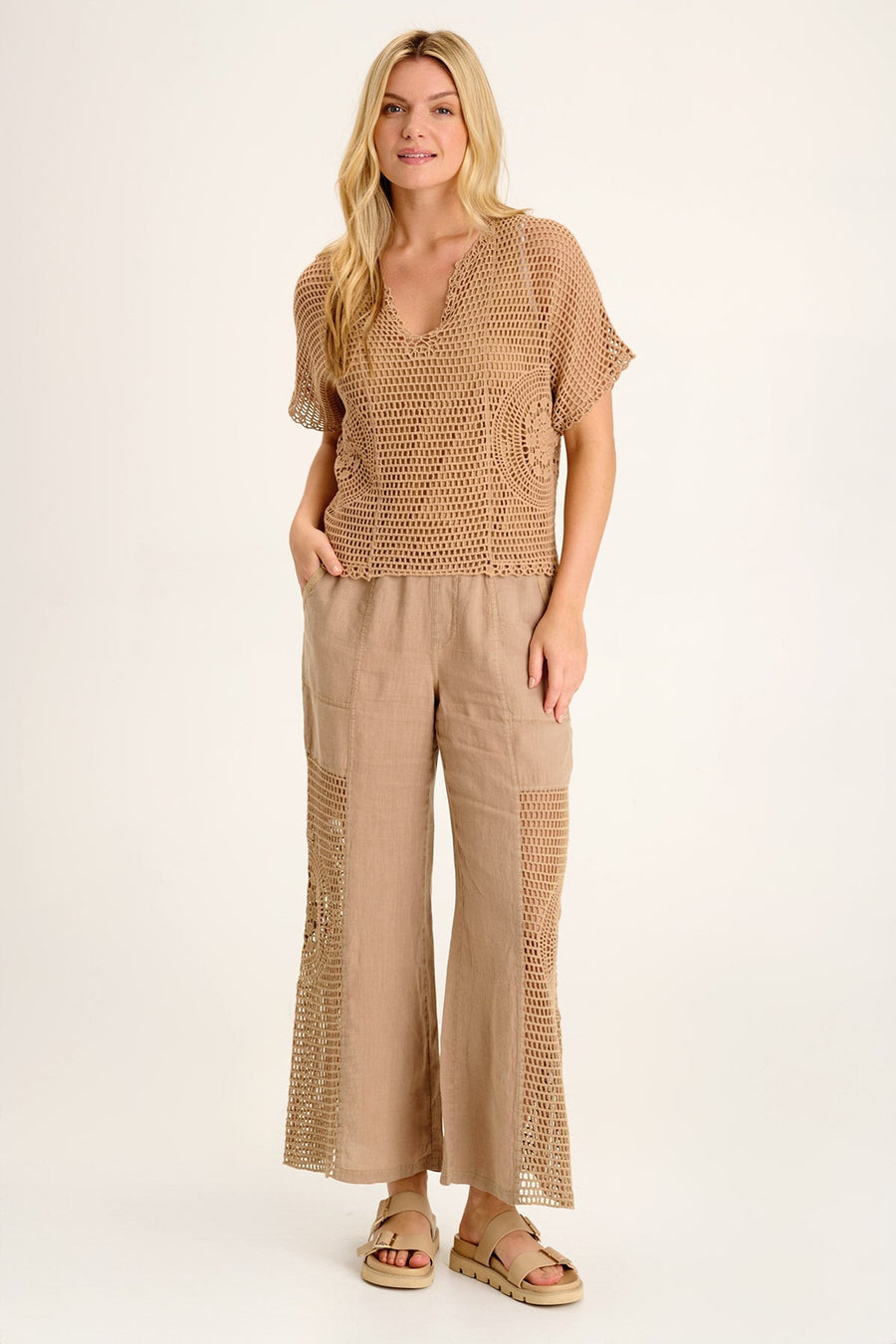 Tangent Linen/Crochet Wide Leg Pant