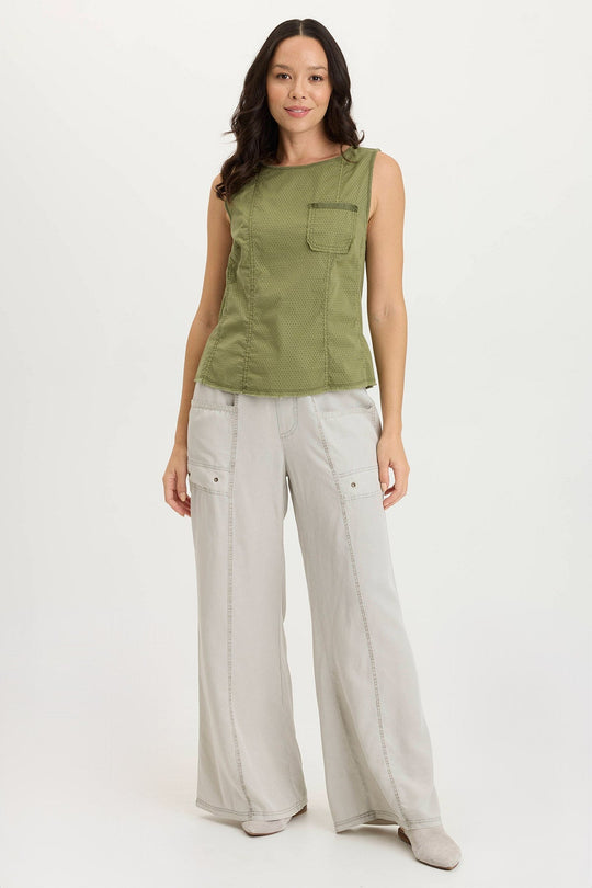 Tarla Twill Dropped Pocket Wide Leg Pant