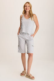 Favian Bermuda Linen Pinstripe Shorts with Cargo Pockets