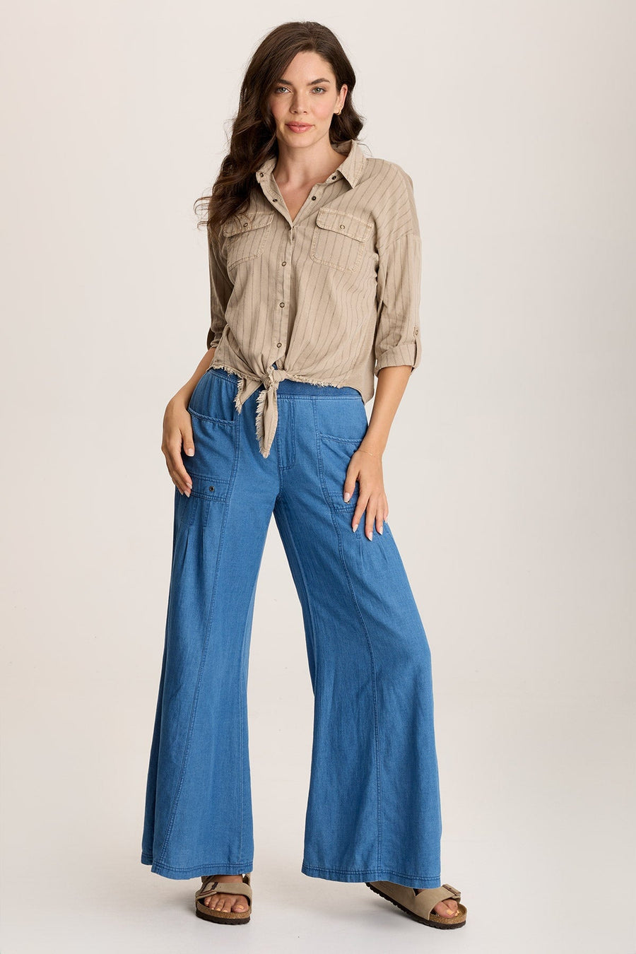 Florentine Mock-Denim Wide-Leg Pant
