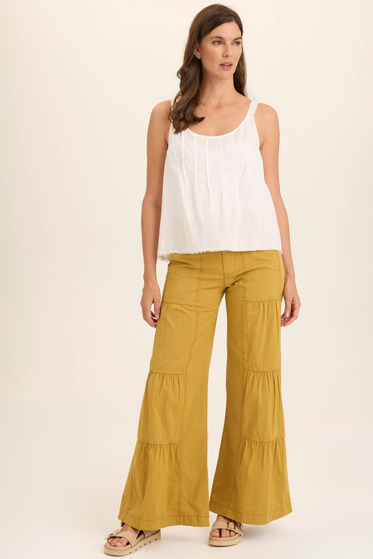 Tiered Wide Leg Drawstring Flare Ruched Pant
