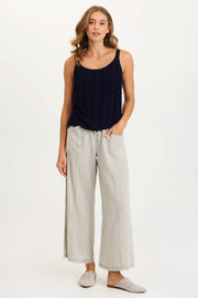 Pia Paper-Bag Waist Linen Wide Leg Pant