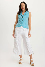 Muldoon Poplin Ruched Wide-Leg Crop Pant