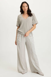 Tarla Twill Dropped Pocket Wide Leg Pant