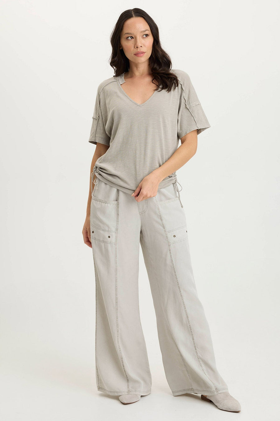 Tarla Twill Dropped Pocket Wide Leg Pant