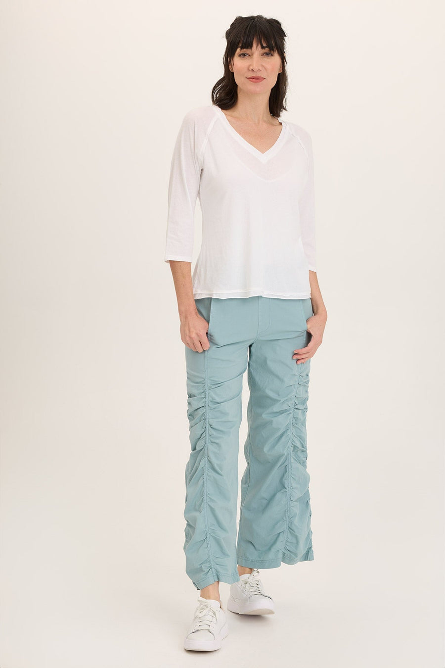 Naola Stretch Poplin Ruched Flare Gaucho