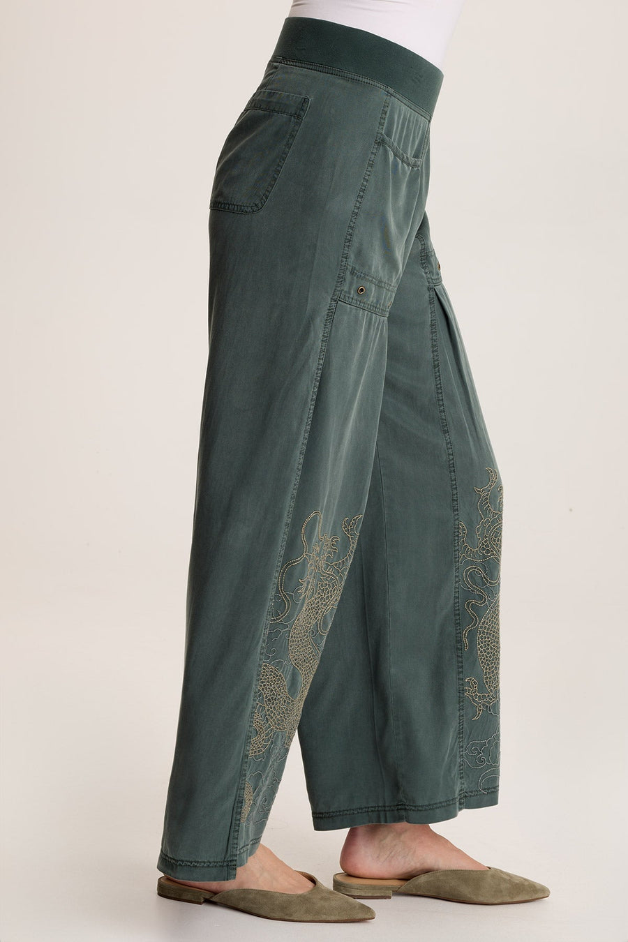 Phedora Twill Embroidered Wide Leg Pant