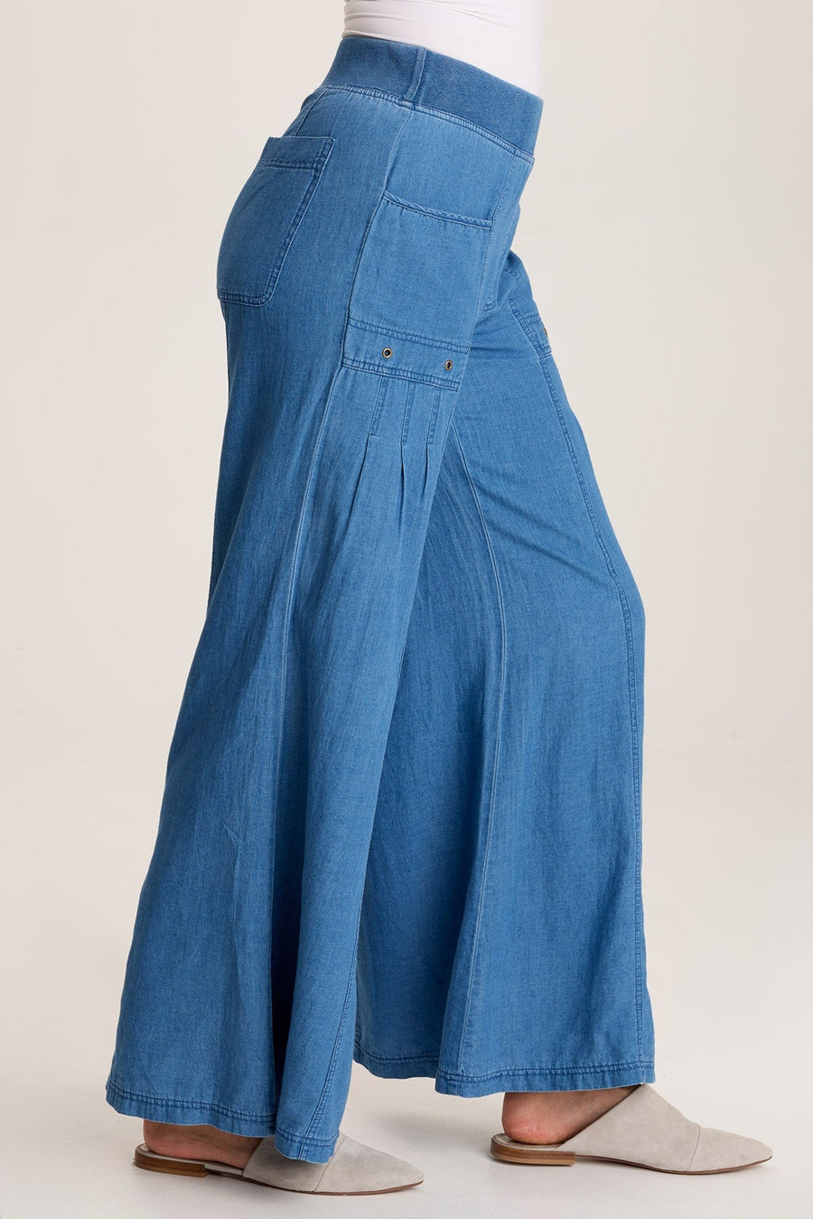 Florentine Mock-Denim Wide-Leg Pant