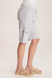Favian Bermuda Linen Pinstripe Shorts with Cargo Pockets