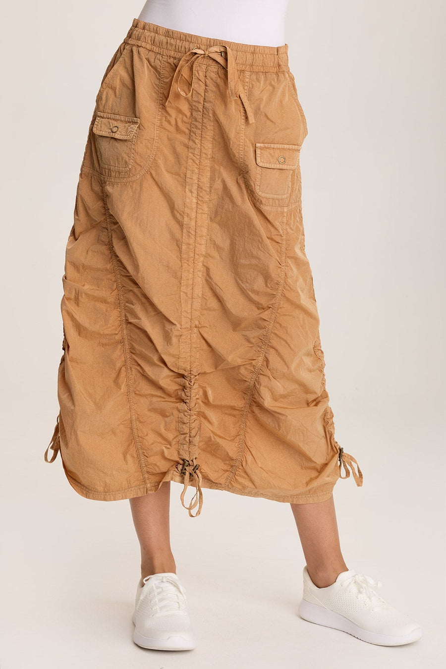 Zeno Ruched Sporty Cargo Midi Skirt