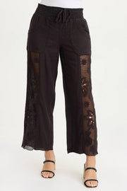 Rokel Linen/Crochet Ruched Wide Leg Pant