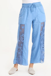 Rokel Linen/Crochet Ruched Wide Leg Pant