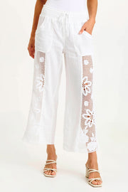 Rokel Linen/Crochet Ruched Wide Leg Pant