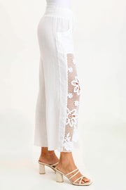 Rokel Linen/Crochet Ruched Wide Leg Pant