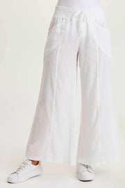 Pia Paper-Bag Waist Linen Wide Leg Pant