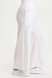 Pia Paper-Bag Waist Linen Wide Leg Pant