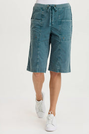 Preto Poplin Wide-Leg Bermuda Short