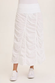 Linen Shirred Asymmetric Midi Skirt