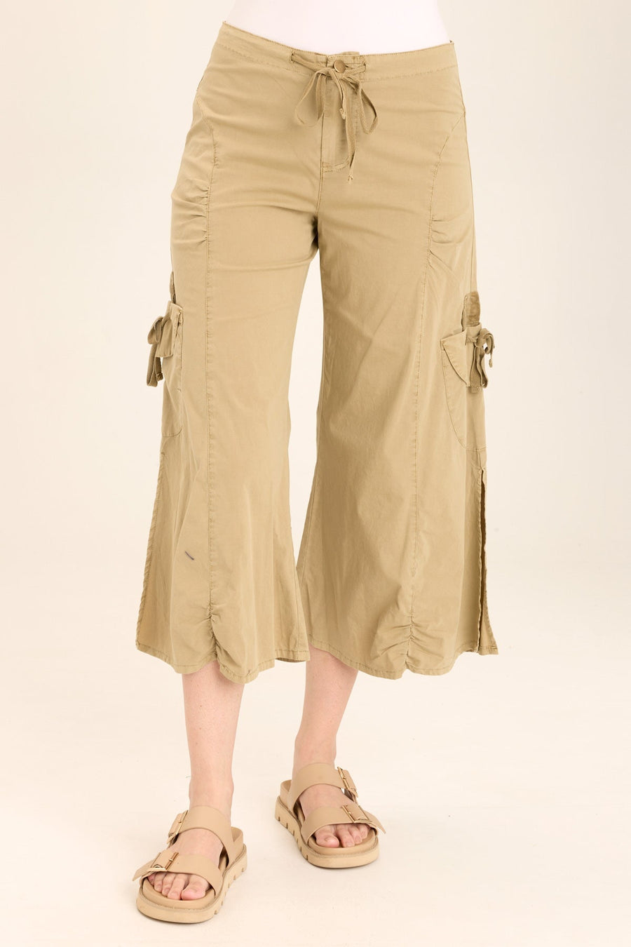 Split Wide-Leg Cargo Gaucho Crop