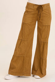 Tiered Wide Leg Drawstring Flare Ruched Pant