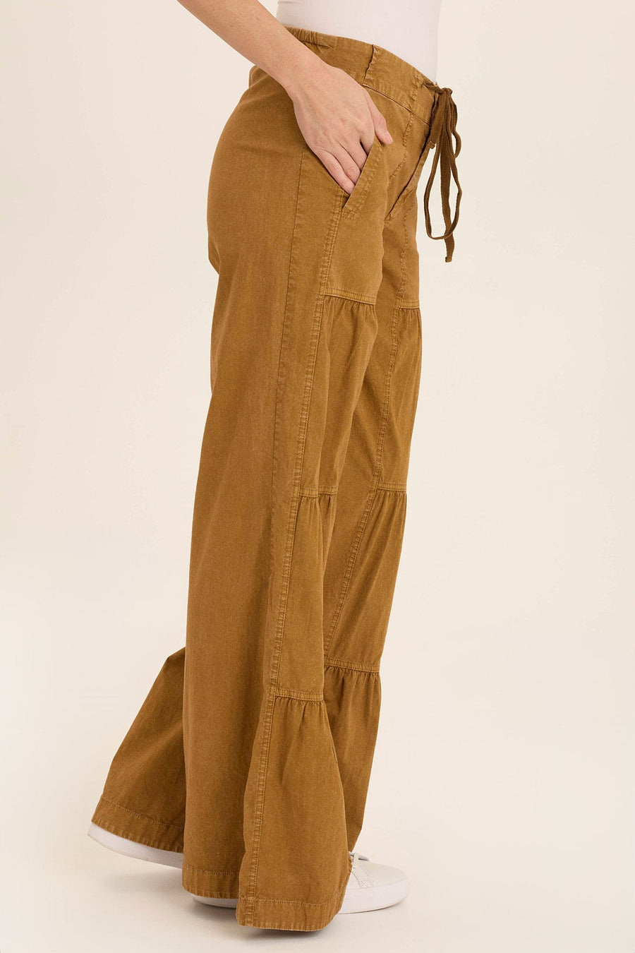 Tiered Wide Leg Drawstring Flare Ruched Pant