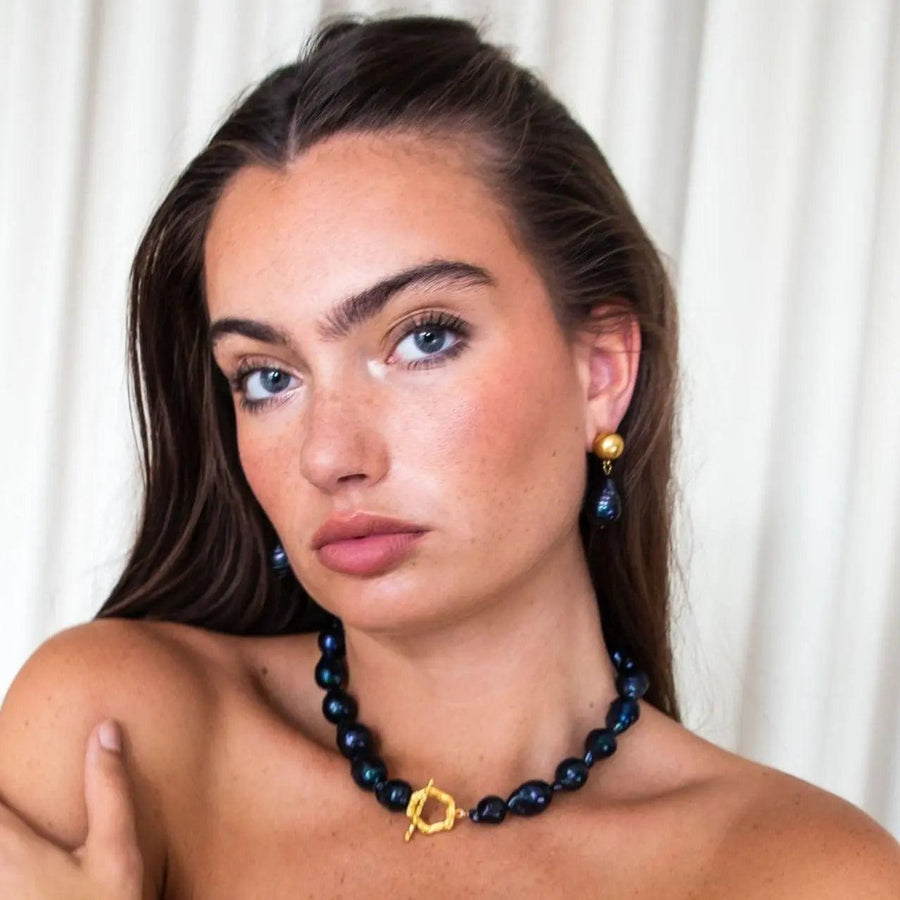 Navy Pearl Earrings