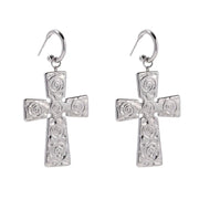 Silver Swirl Cross Earrings