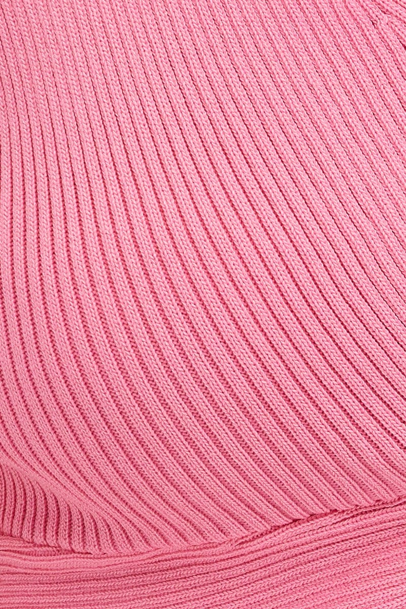 Pink Knit Top Crop Sleeveless V-Neck