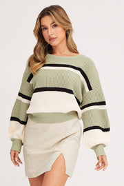 Stripe Knit Top Long Sleeve Crop