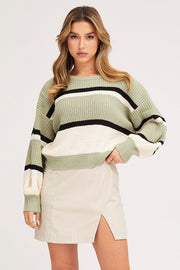 Stripe Knit Top Long Sleeve Crop