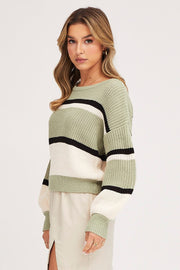 Stripe Knit Top Long Sleeve Crop