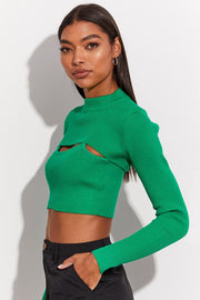 Green Knitted Cami Top And High Neck Shrug Set