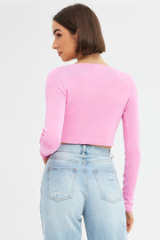 Pink Knit Top Long Sleeve Crop