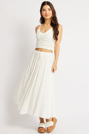 White Crochet Top Sleeveless V Neck Crop Knitted
