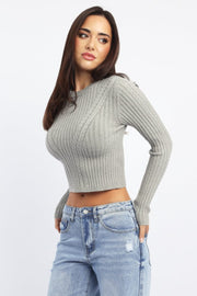 Grey Cable Knit Top Long Sleeve