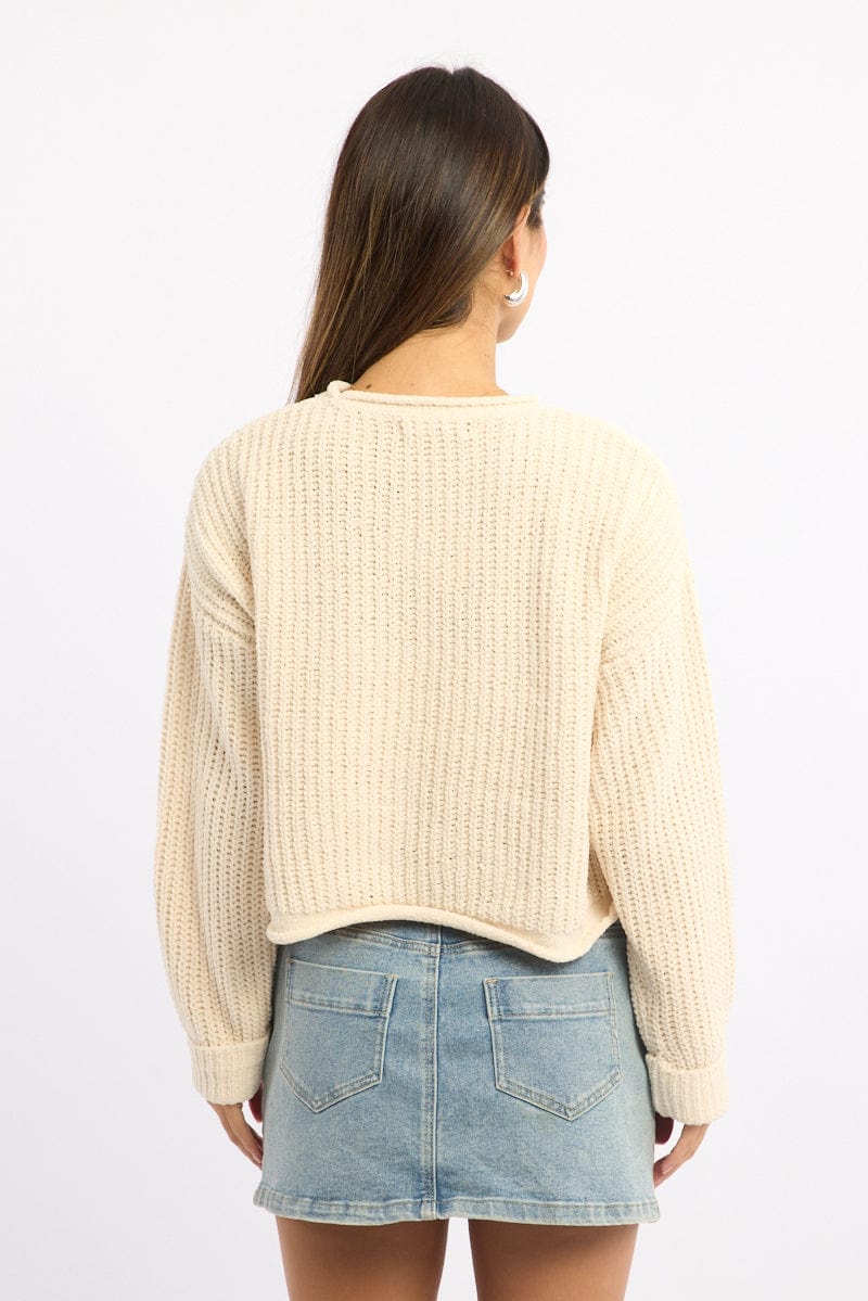 White Chenille Knit Jumper Long Sleeve