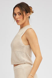 Beige Crochet Knit Tank Top