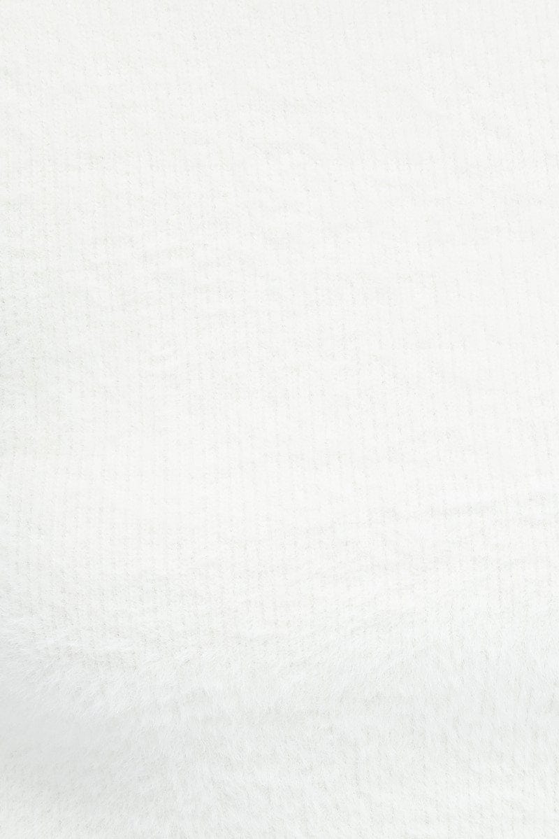 White Fluffy Knit Top Short Sleeve Crew Neck