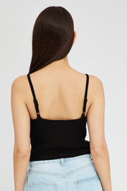 Black Crochet Singlet Top V Neck