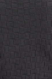 Grey Knit Top Long Sleeve High Neck Crop Checker Stitch