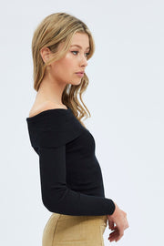 Black Knit Top Off The Shoulder Ribbed