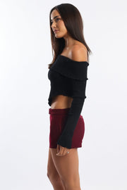 Black Bardot Knit Top Long Sleeve Open Front