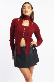 Red Knit Top Long Sleeve Scarf
