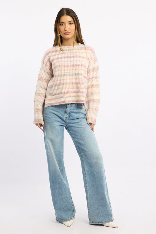 Pink Stripe Knit Jumper Long Sleeve Multi Stripe