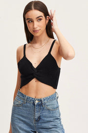 Black Knit Top Sleeveless Crop Cross Over