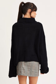 Black Knit Top Long Sleeve Oversized Turtleneck
